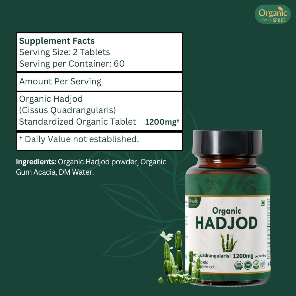 Ingredients and supplement facts for Organic Spree Hadjod 120 Tablets