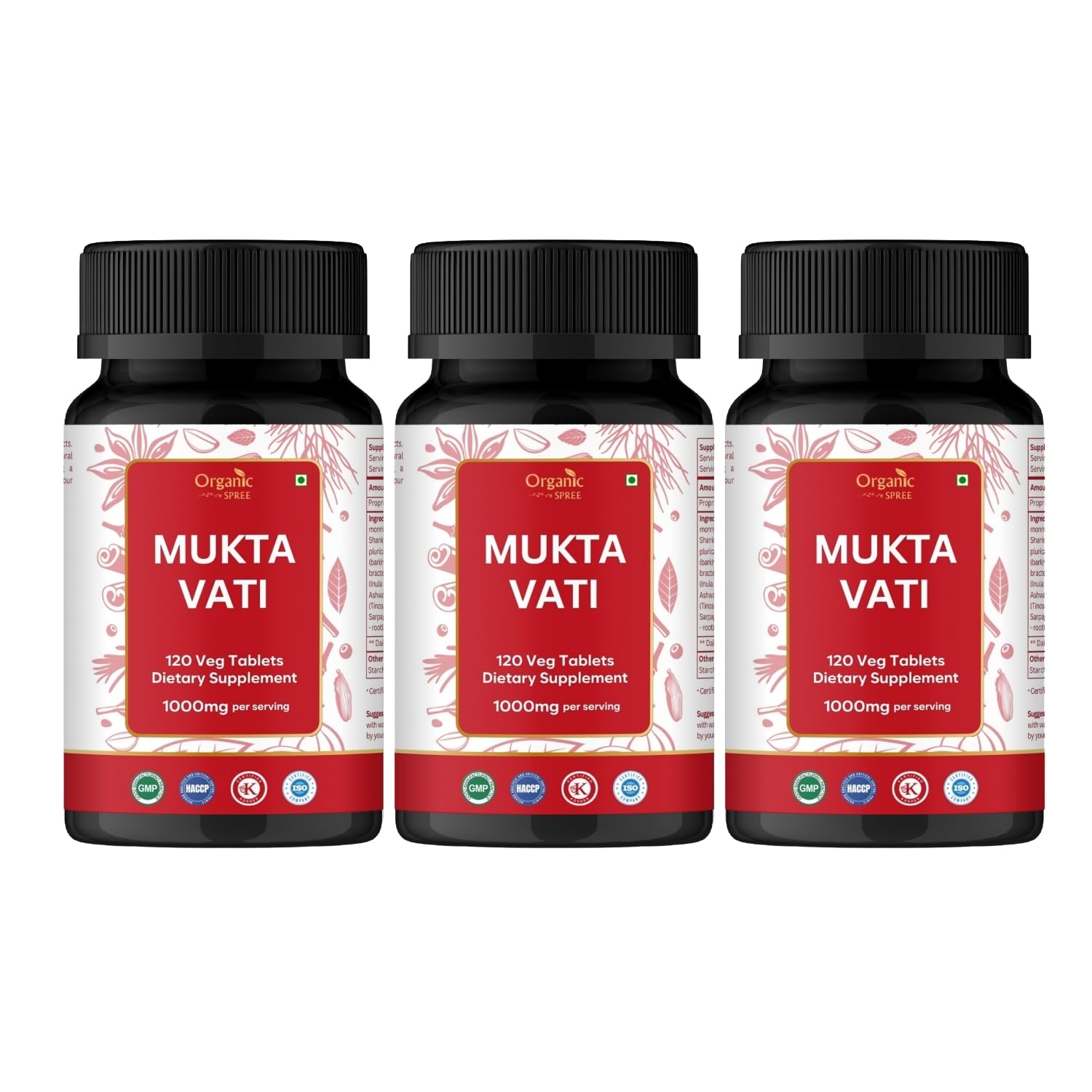 Bottle of Organic Spree Mukta Vati 120 tablets