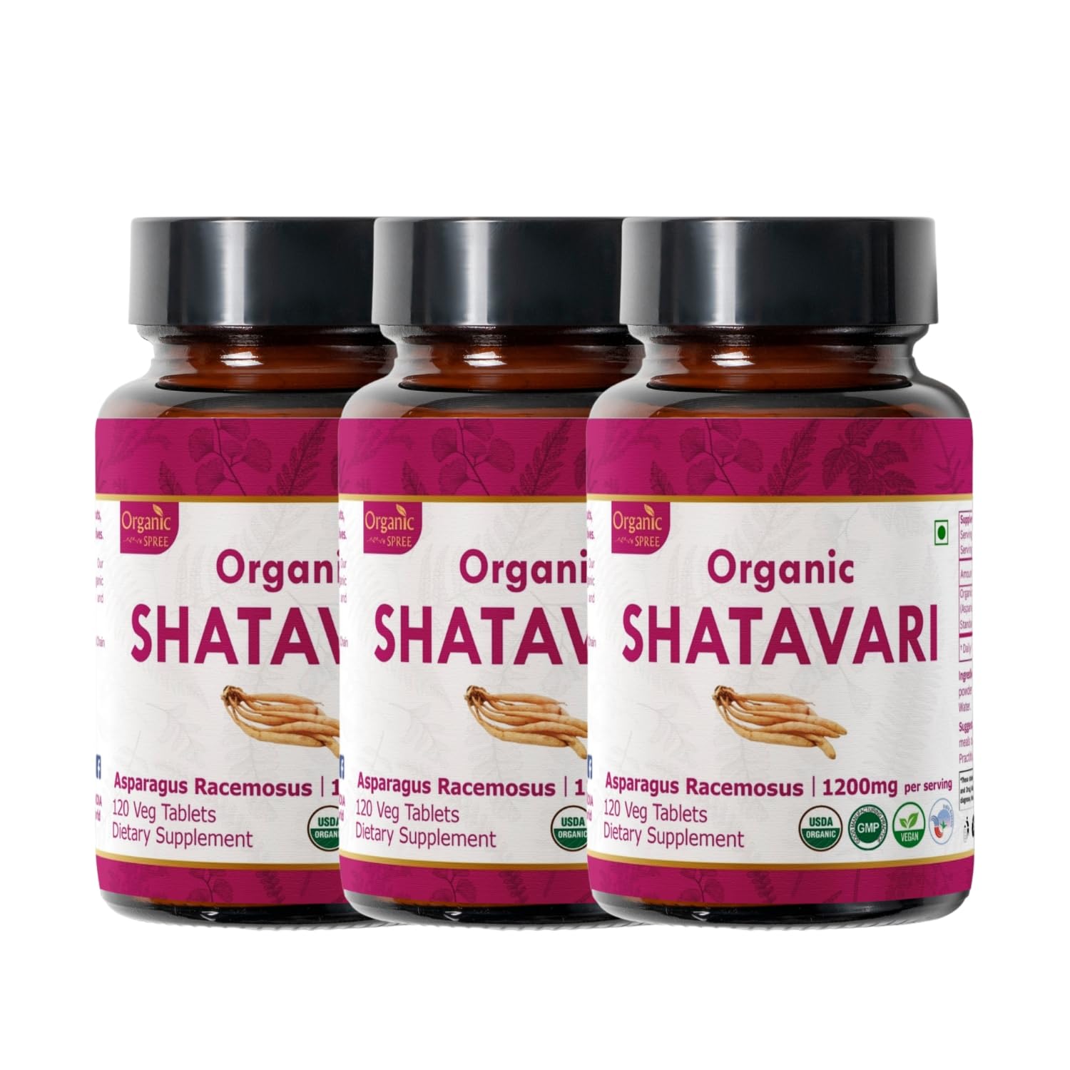 Organic Spree Shatavari 120 tablets bottle label