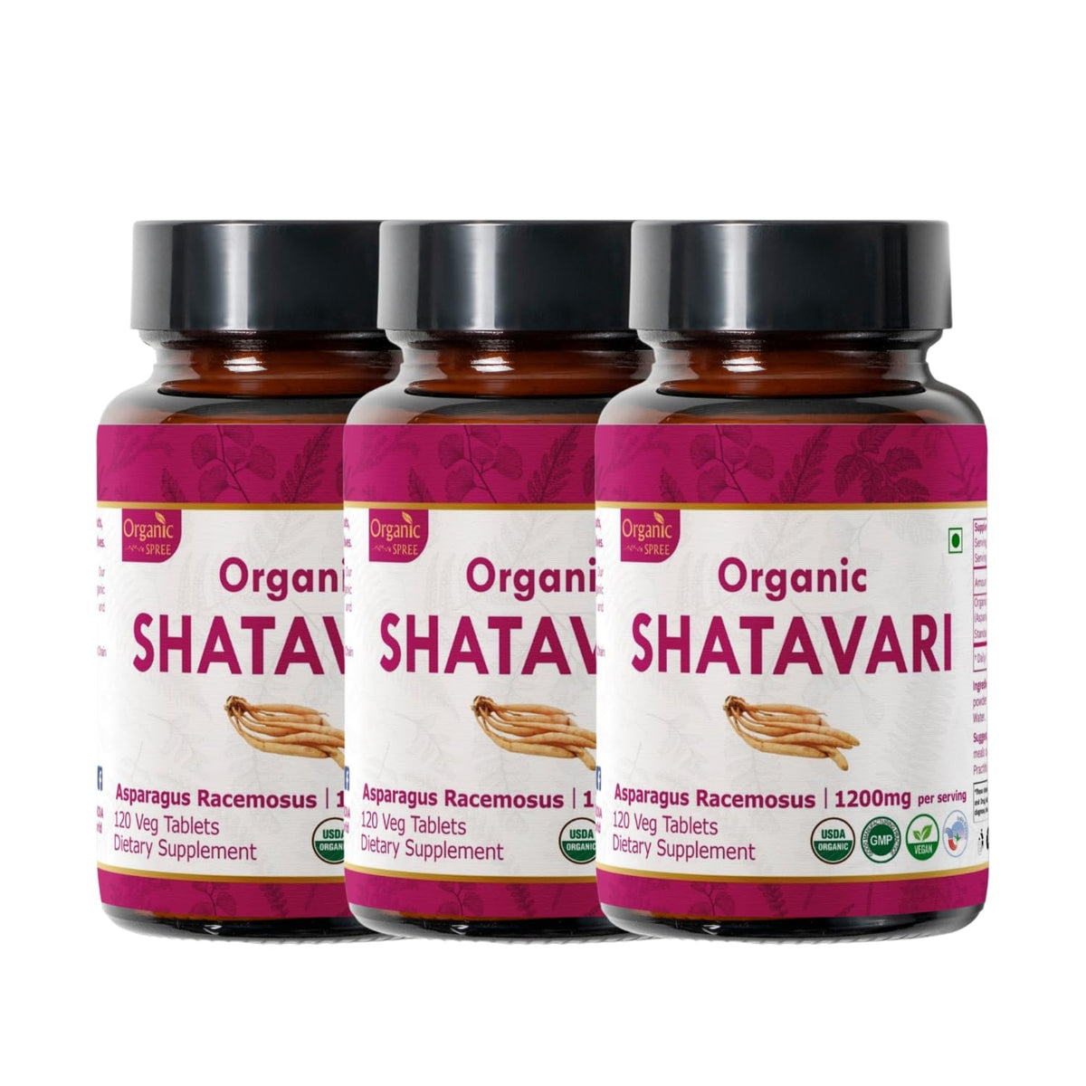 Organic Spree Shatavari 120 tablets bottle label