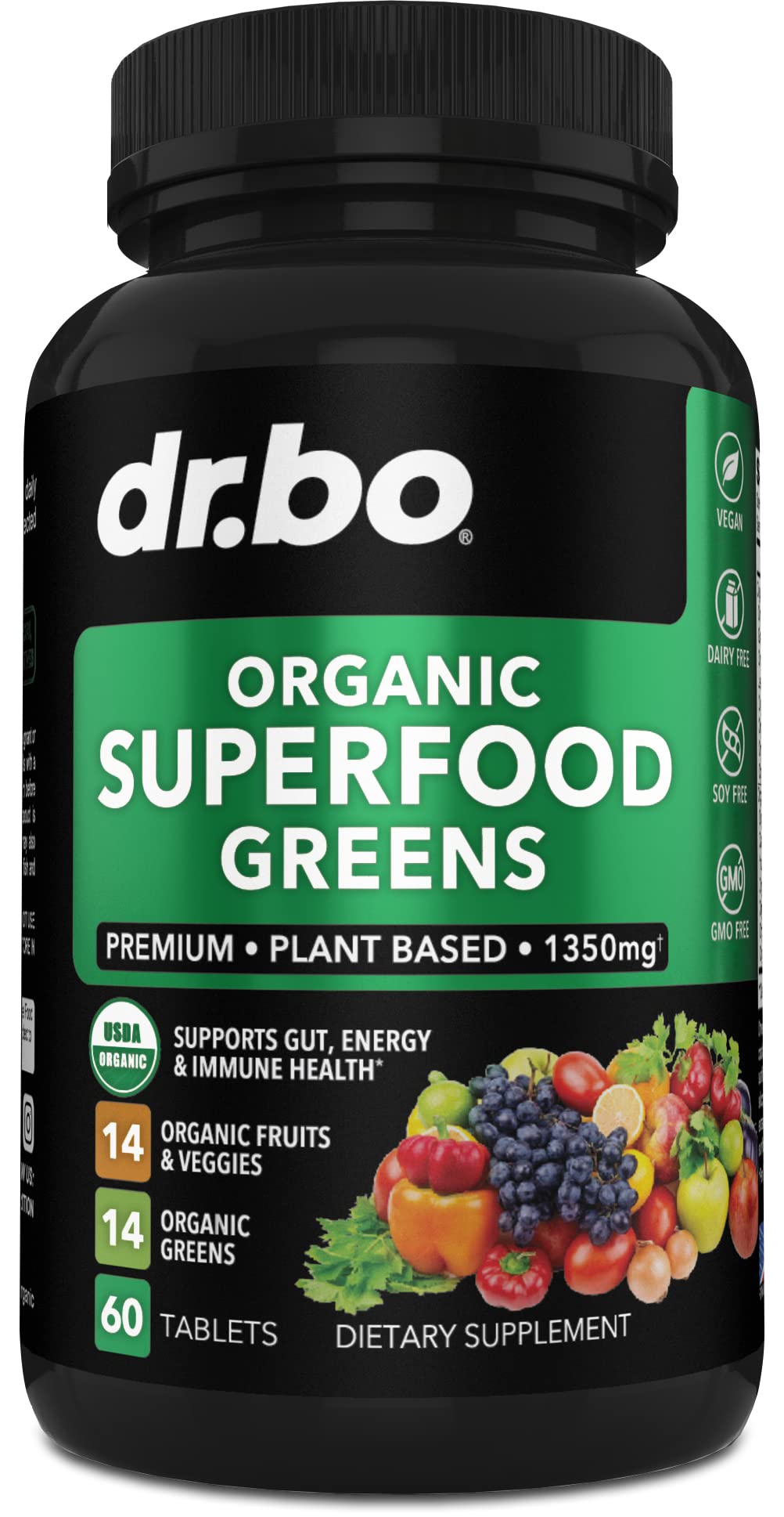 Bottle of Organic Superfood Greens & Fruits tablets
