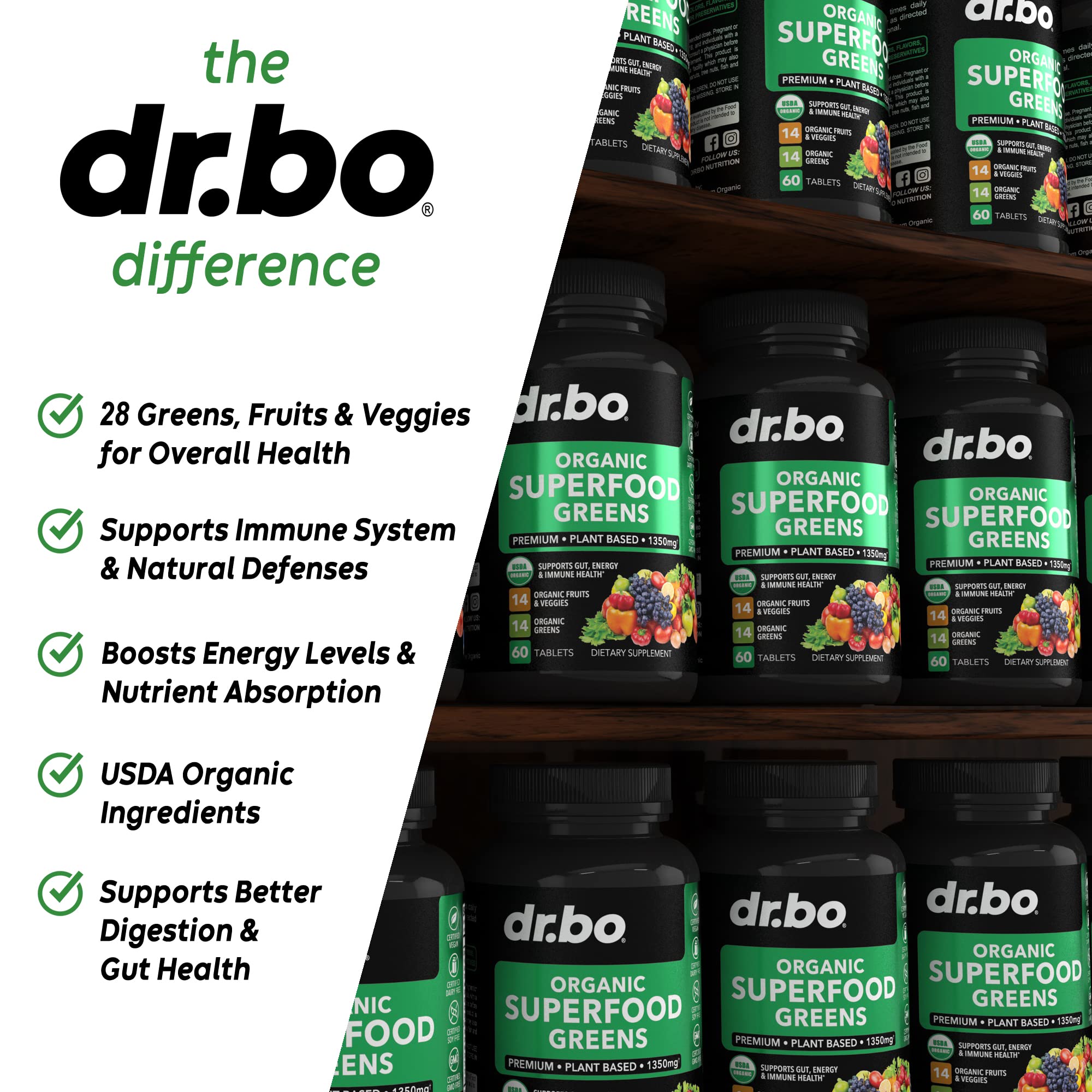 Daily energy greens vitamin tablets with alfalfa, spinach and spirulina