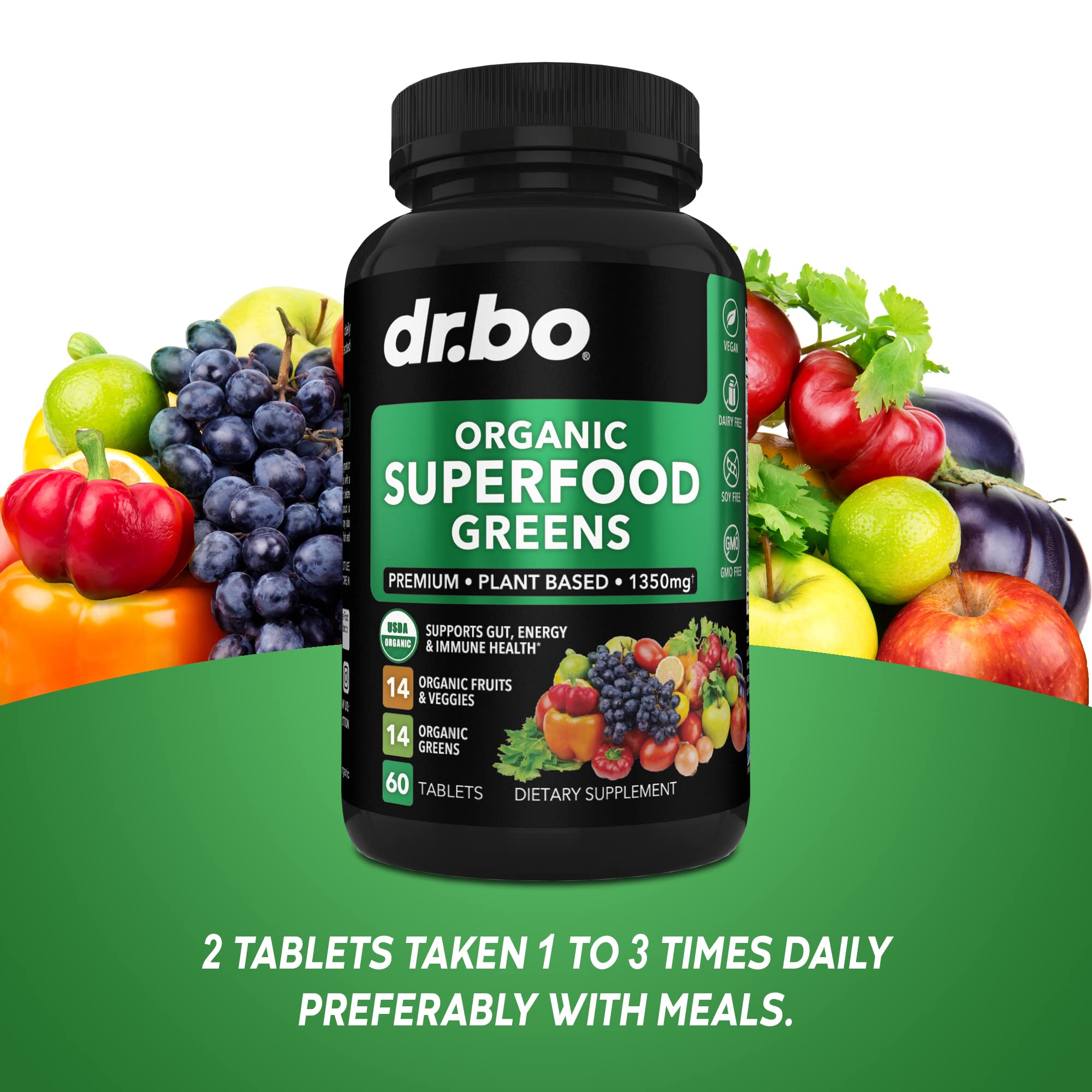 Healthy lifestyle with organic greens and fruit supplement in use