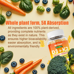 Five organic vegetables used in formula: spinach, kale, broccoli, carrots, blueberries