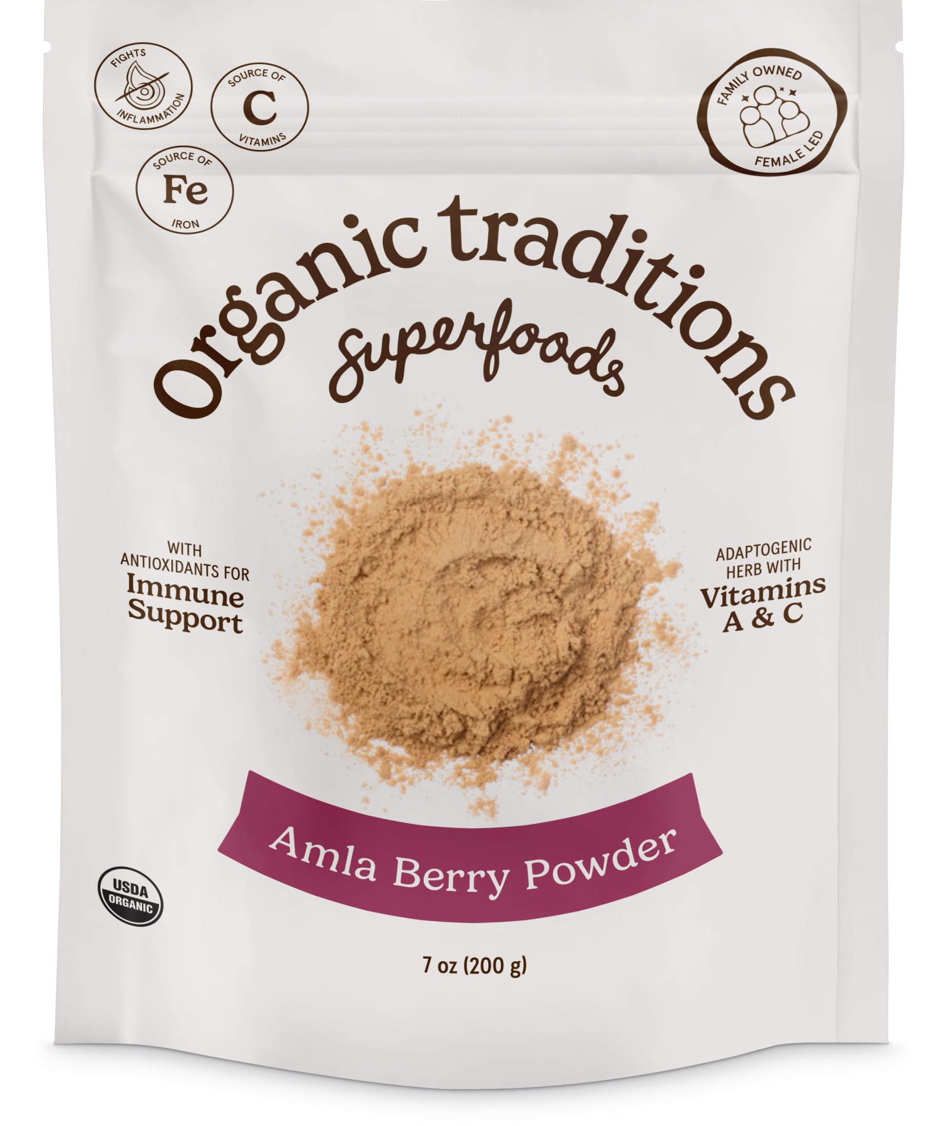 Front view of Organic Traditions Amla Berry Powder 7oz (200g)