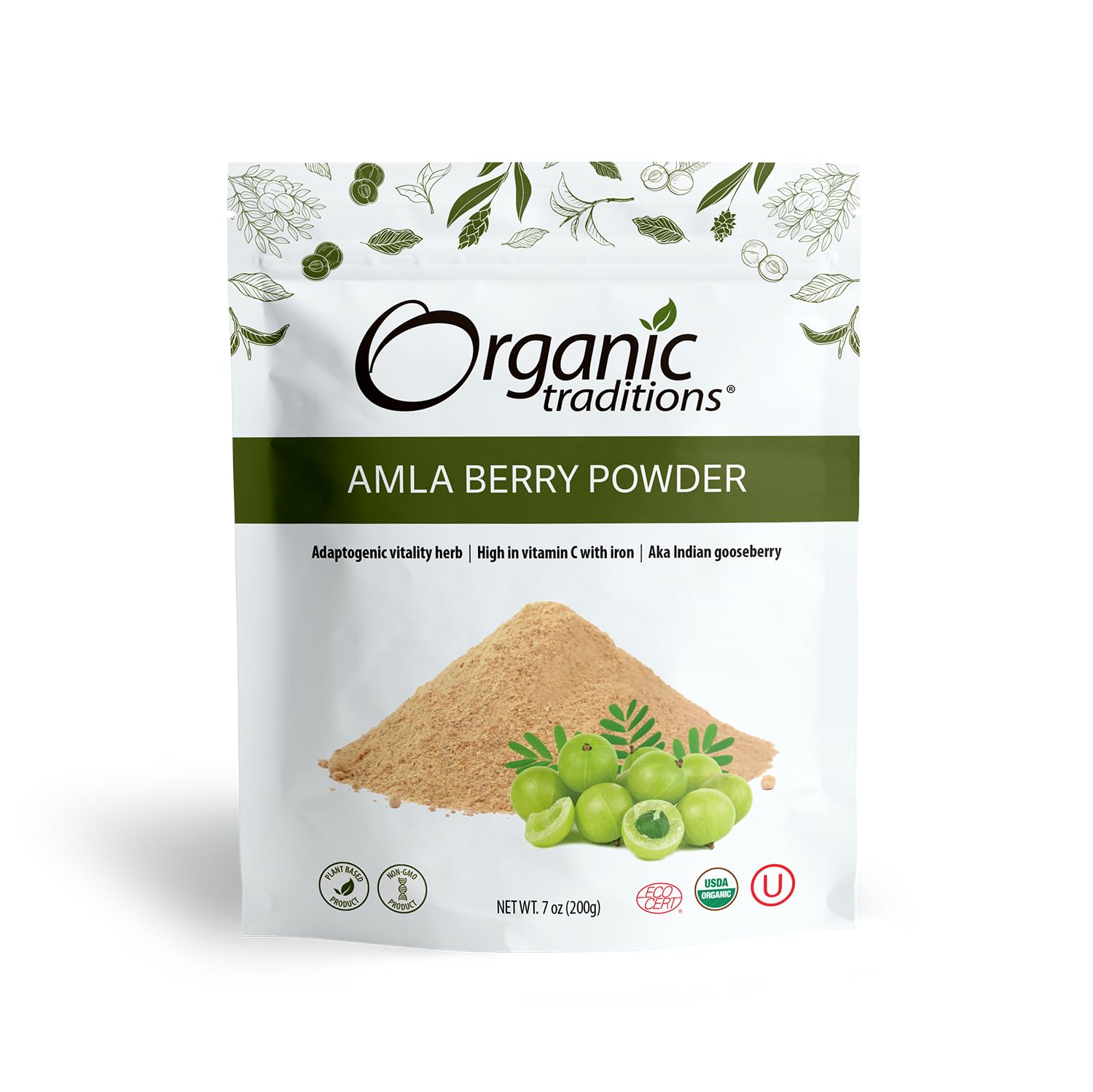 Front view of Organic Traditions Amla Berry Powder 7oz bag