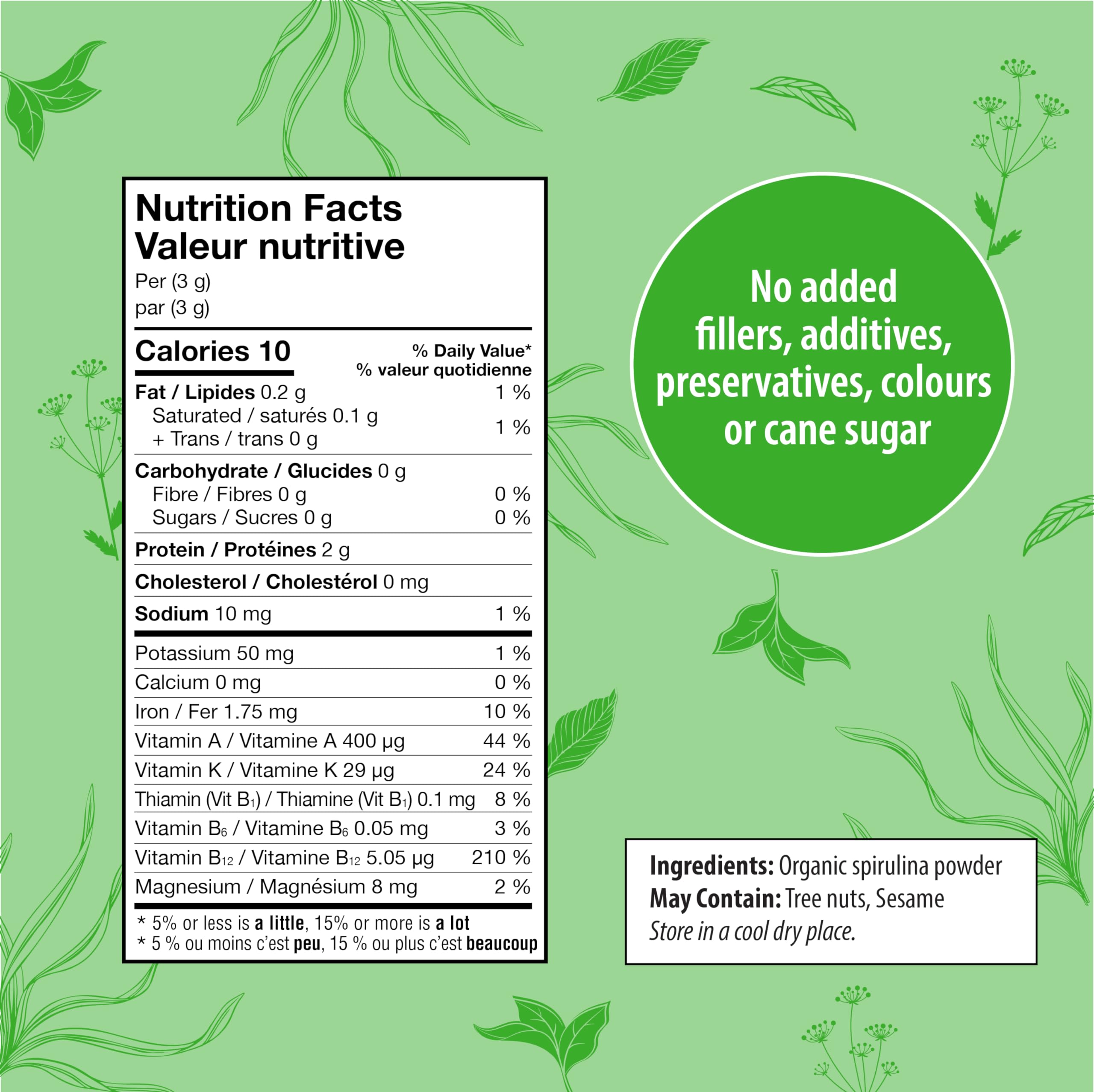 Ingredients list for Organic Traditions Spirulina Powder