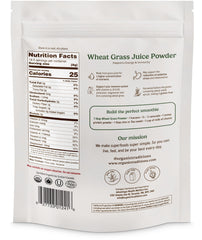 Label showing gluten free wheat grass powder