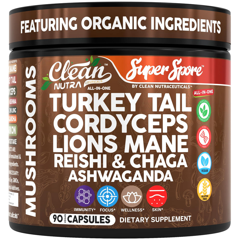 Organic turkey tail mushroom and supplement capsules blend