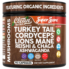 Organic turkey tail mushroom and supplement capsules blend