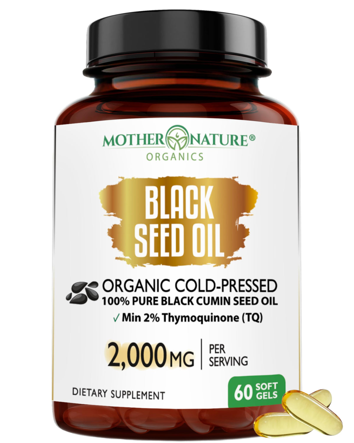 Organic Turkish black seed oil capsules bottle (60 softgels)