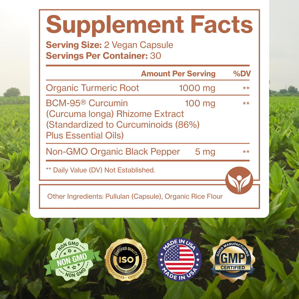 Third-party testing seal on turmeric supplement packaging