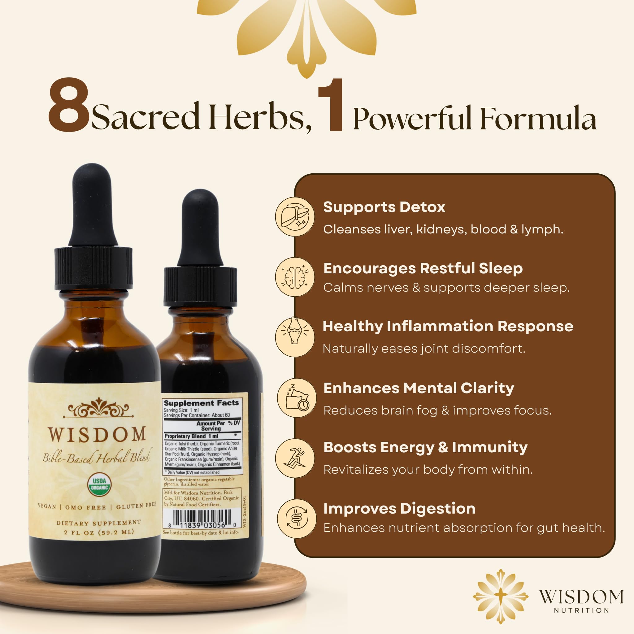 Holy basil, milk thistle, cinnamon, anise and hyssop ingredients