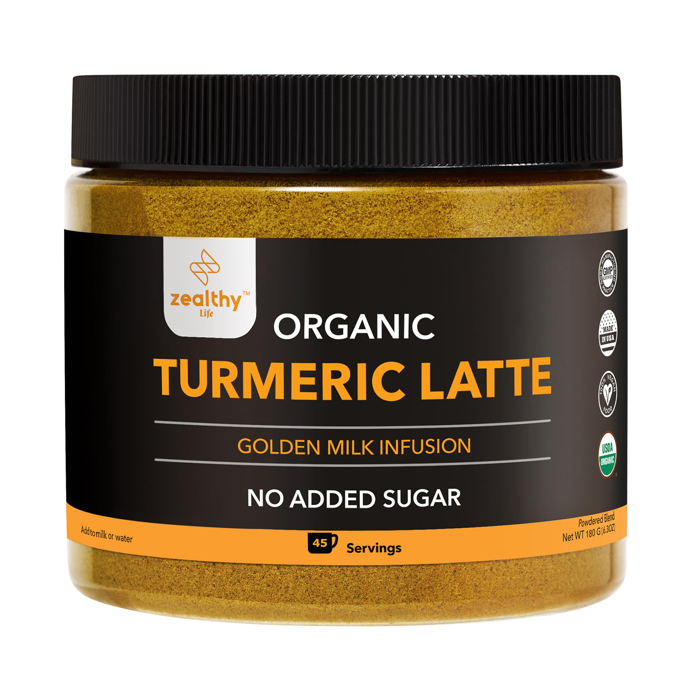 Front view of Organic Turmeric Latte Powder 1 lb bag