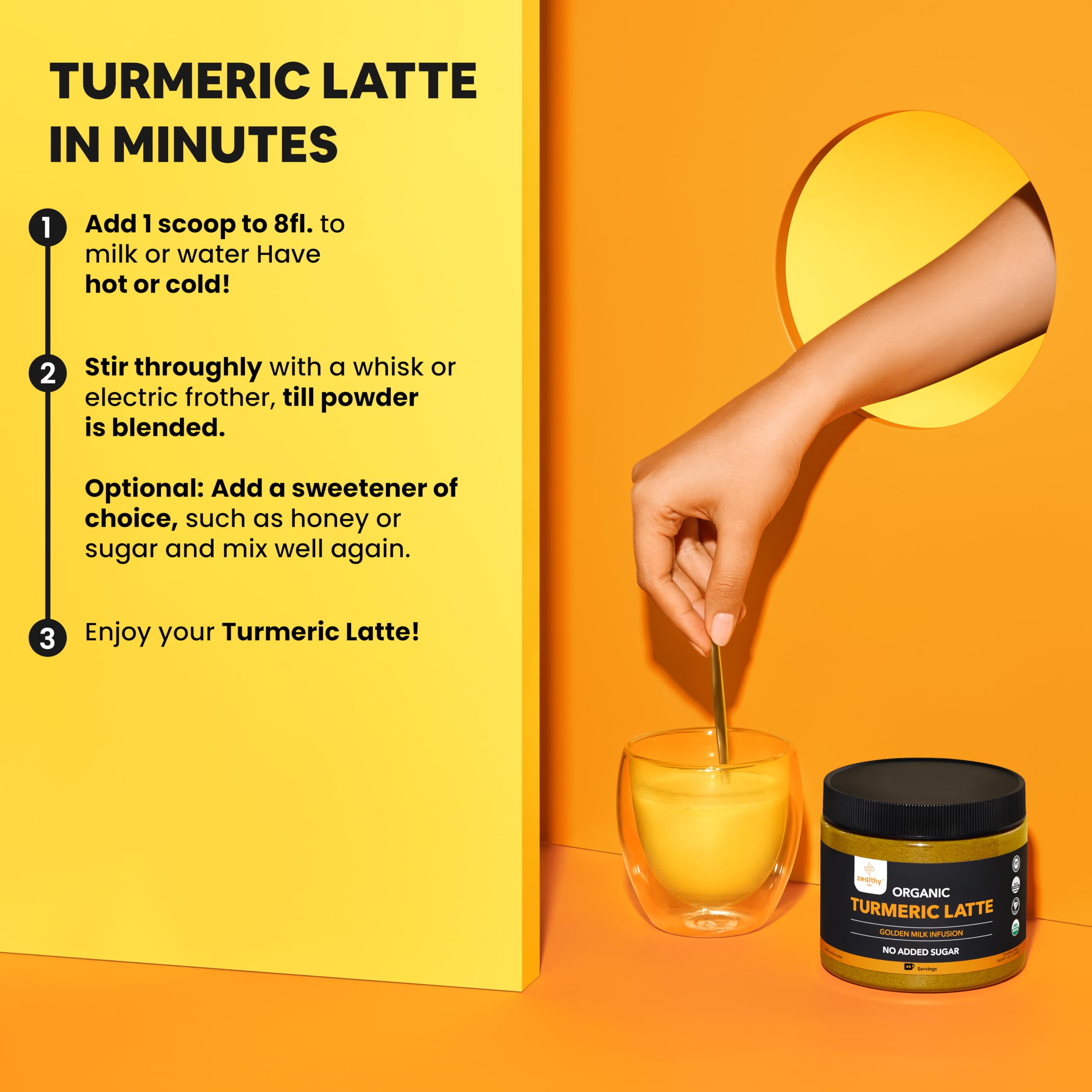 Close-up of USDA Organic seal on turmeric latte powder packaging