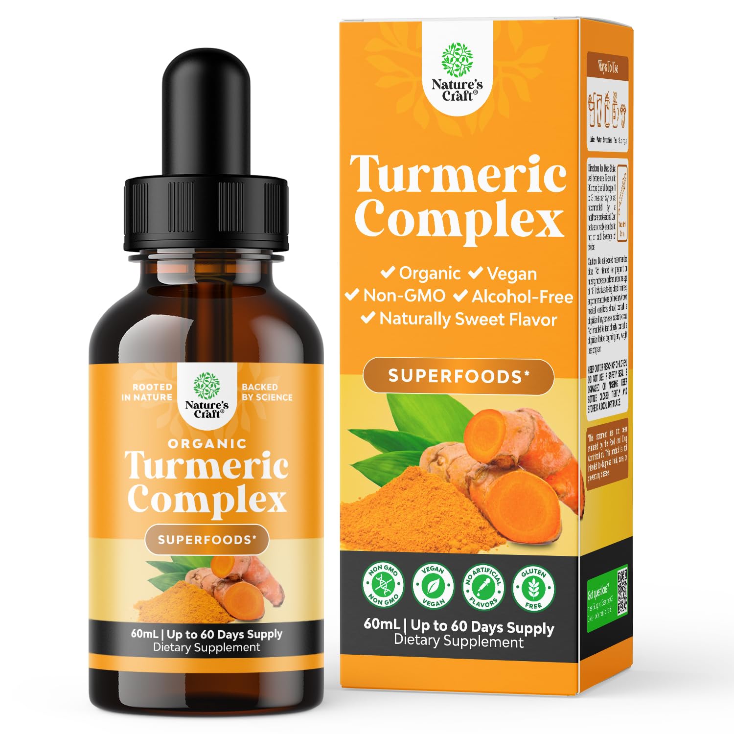 60ml organic turmeric liquid drops bottle with dropper
