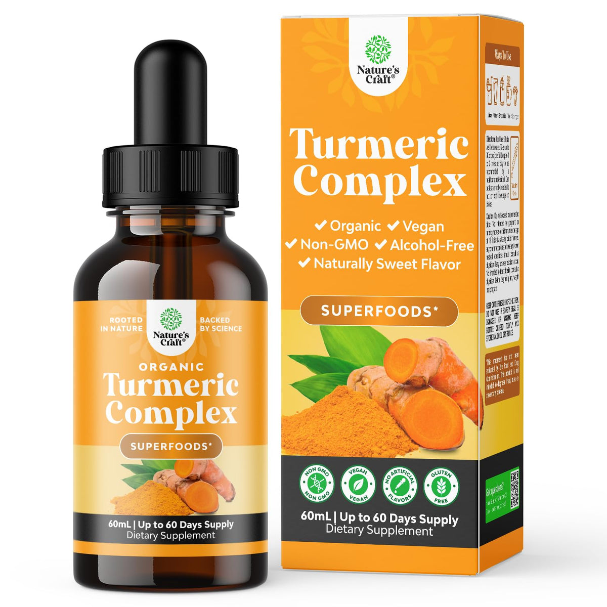 60ml organic turmeric liquid drops bottle with dropper