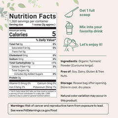 Back view of Organic Turmeric Powder 5 lb packaging