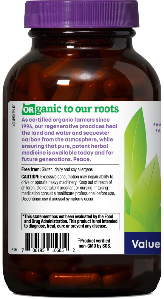 Close-up of 900 mg of organic valerian root per capsule