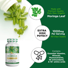 Moringa leaf powder capsules arranged in a row