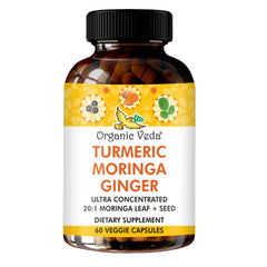 Organic Veda Turmeric Moringa Ginger Capsules bottle front view