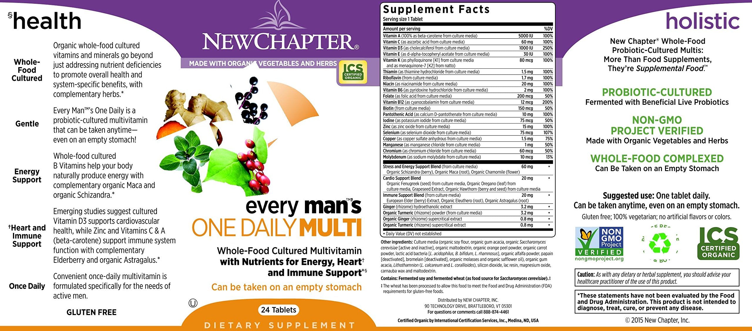 Organic vegetables and herbs used in New Chapter Every Man's One Daily