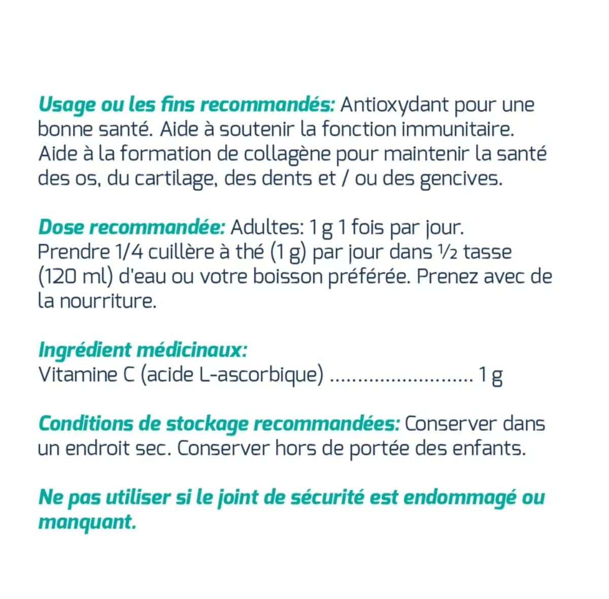 Organic vitamin C powder with scoop