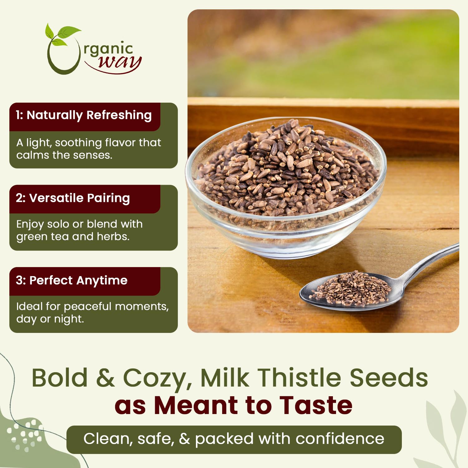 Whole milk thistle seeds ready for grinding