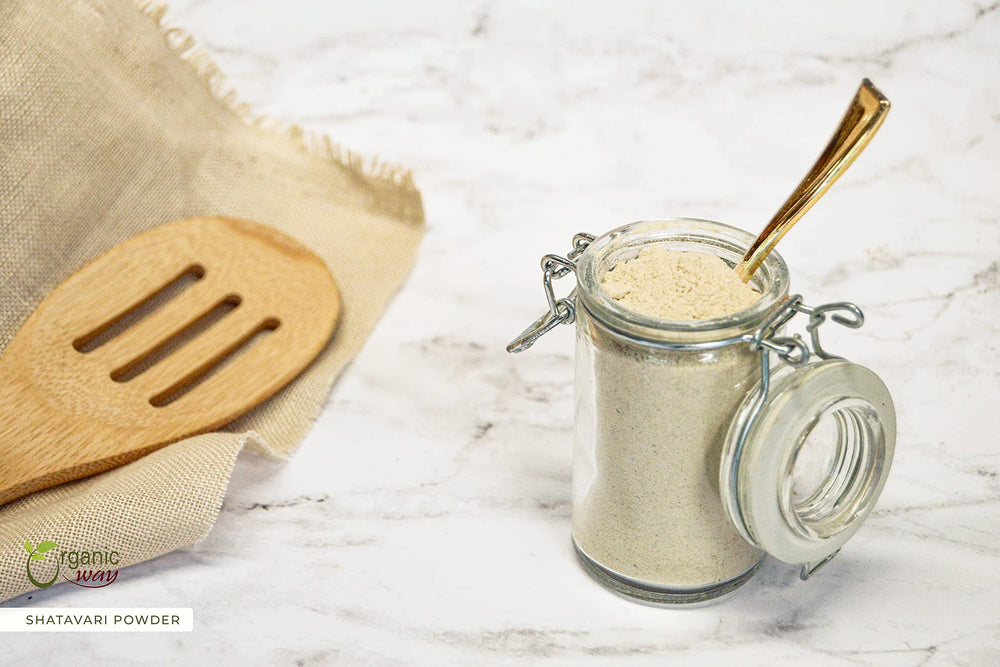 Natural, earthy setting highlighting organic Shatavari powder