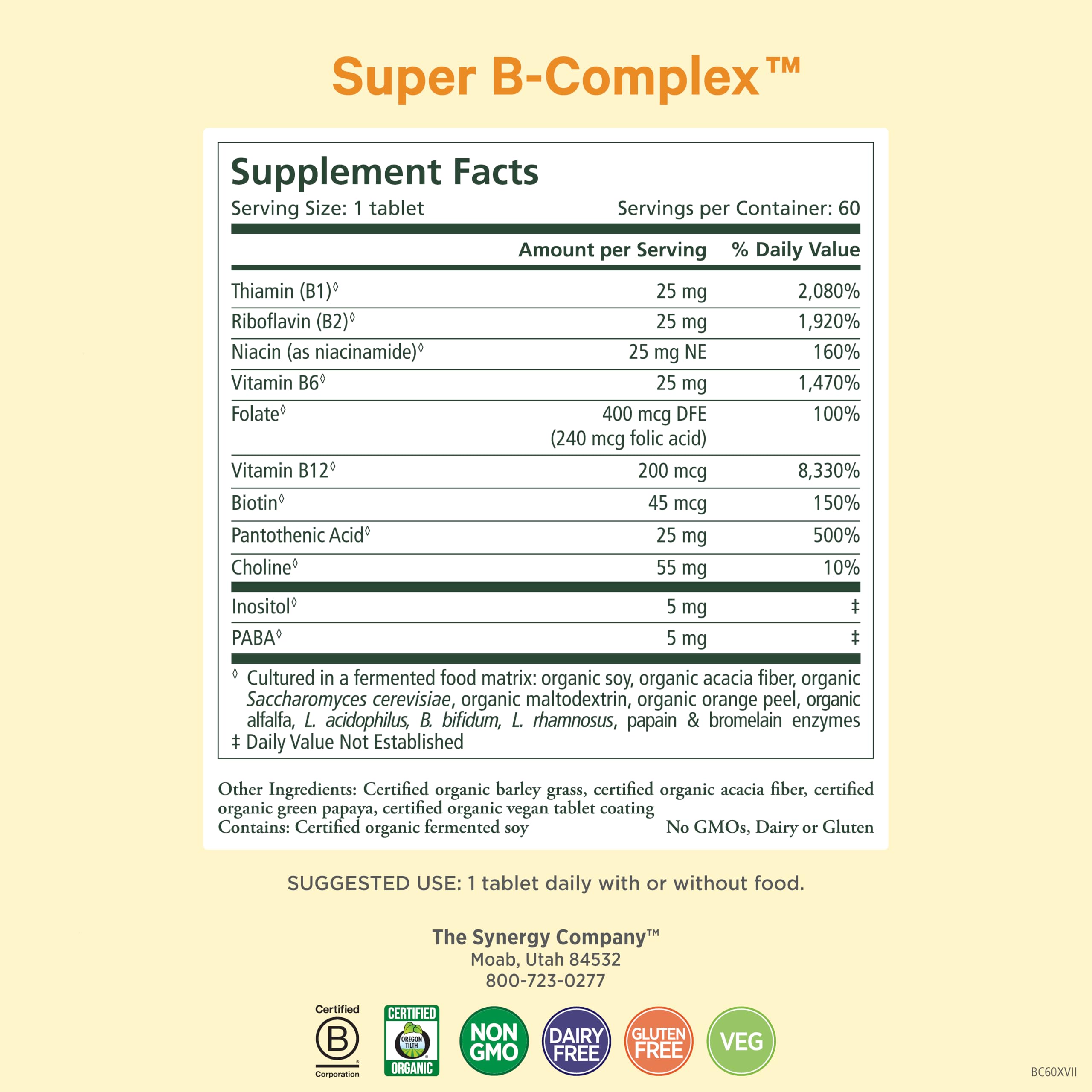 Organic whole-food ingredients for the B vitamins