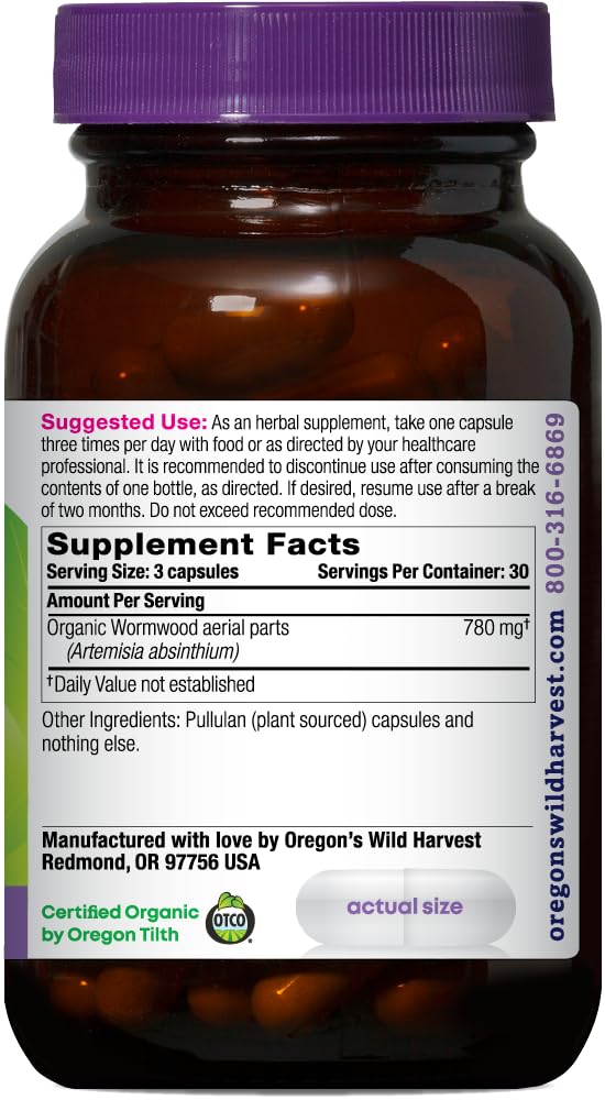 Certified organic Wormwood tops freshly milled for potency