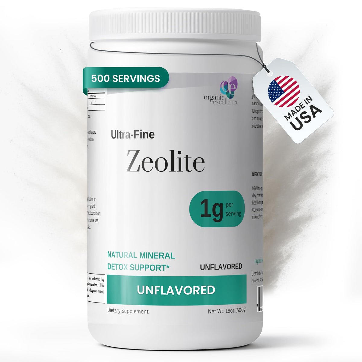 Packaging for Organic Zeolite Clinoptilolite Powder with 500 servings