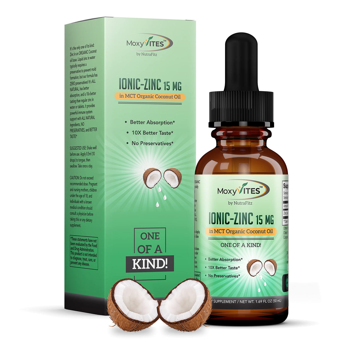 Organic zinc supplement liquid drops in coconut oil bottle