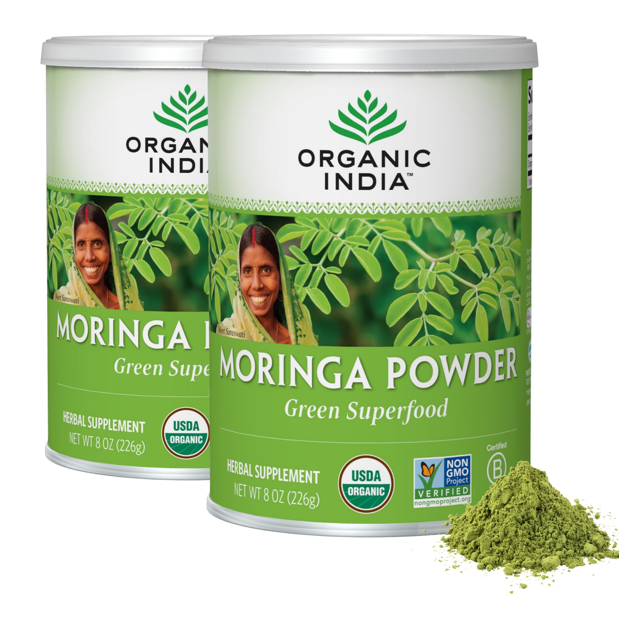 ORGANIC INDIA Moringa Powder 8 oz 2-pack packaging