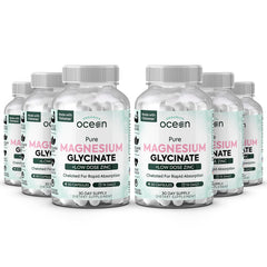 Hero image showing Organics Ocean Magnesium Glycinate with Zinc 6-bottle pack