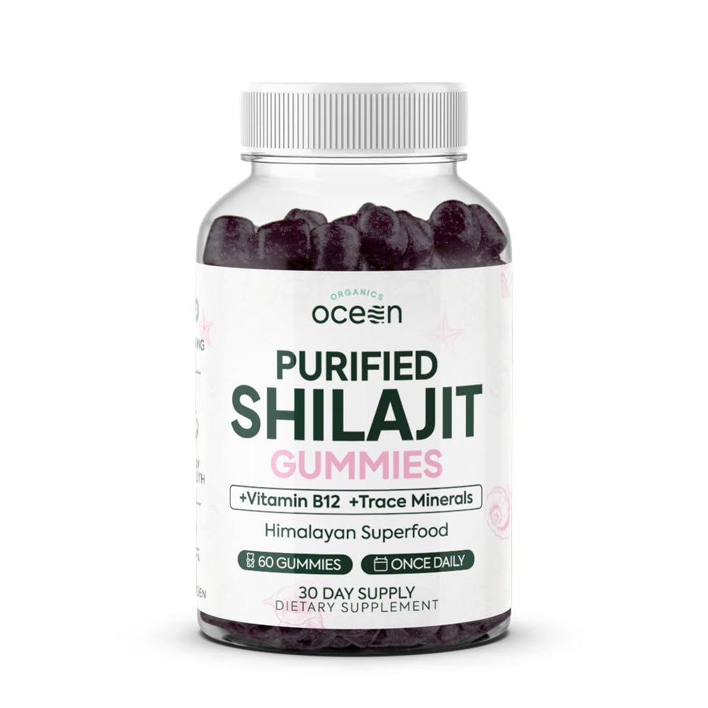 Organics Ocean Shilajit Gummies bottle displaying 60 gummies