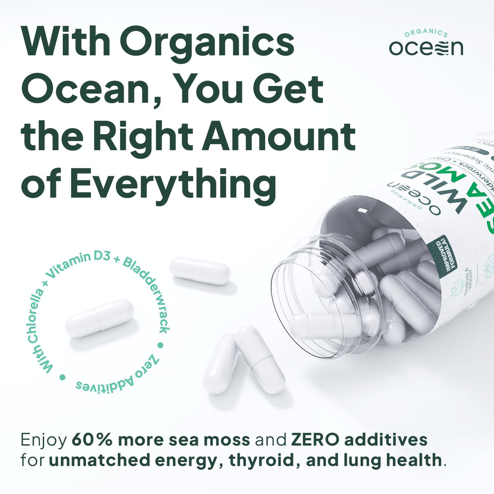 Vitamin D3 capsule with organic sea moss imagery