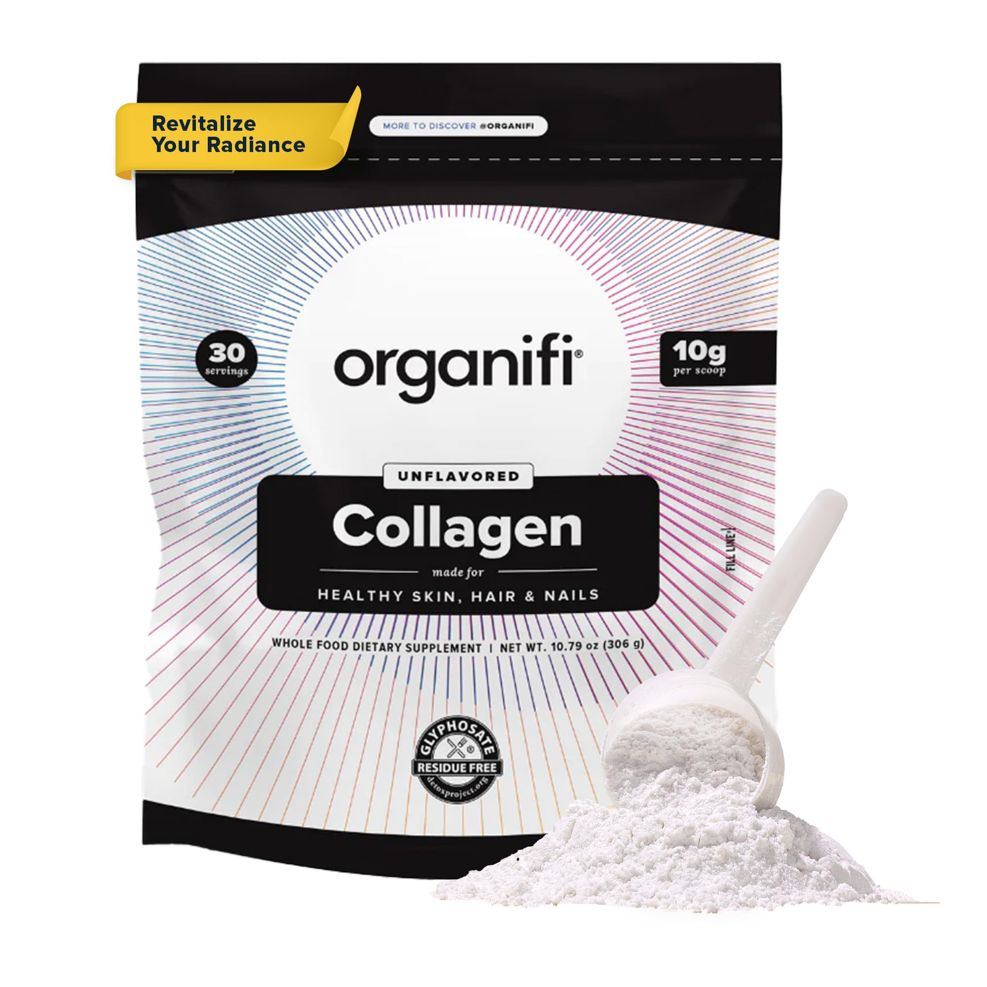 Organifi Collagen Powder jar with label and scoop