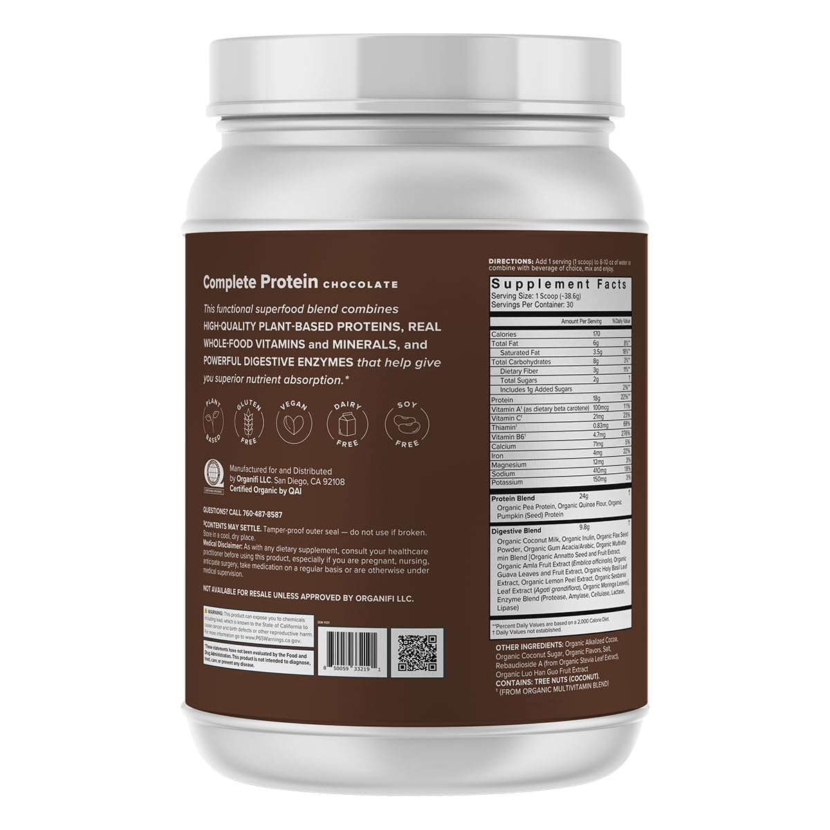 Organifi Complete Protein Chocolate mixed glass presents a creamy shake as a meal or snack.
