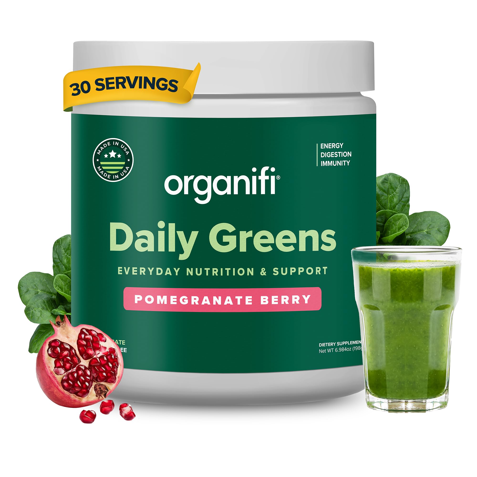 Organifi Daily Greens bottle with label on white background