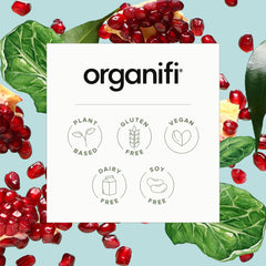 Close-up of Organifi Daily Greens ingredients (greens, fruits, vegetables)