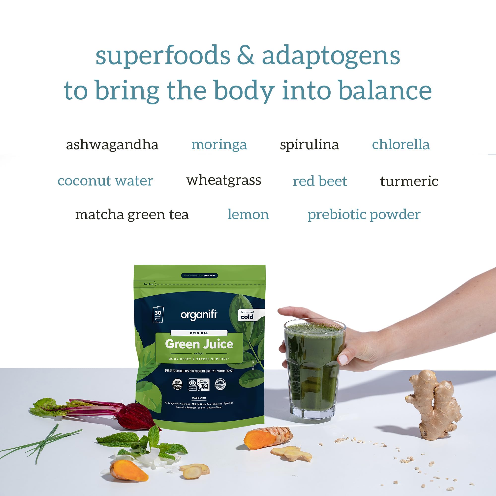 Box of Organifi GO Packs Green Juice with 30 travel packs