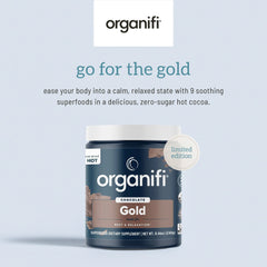 Jar of Organifi Gold Chocolate with ingredients