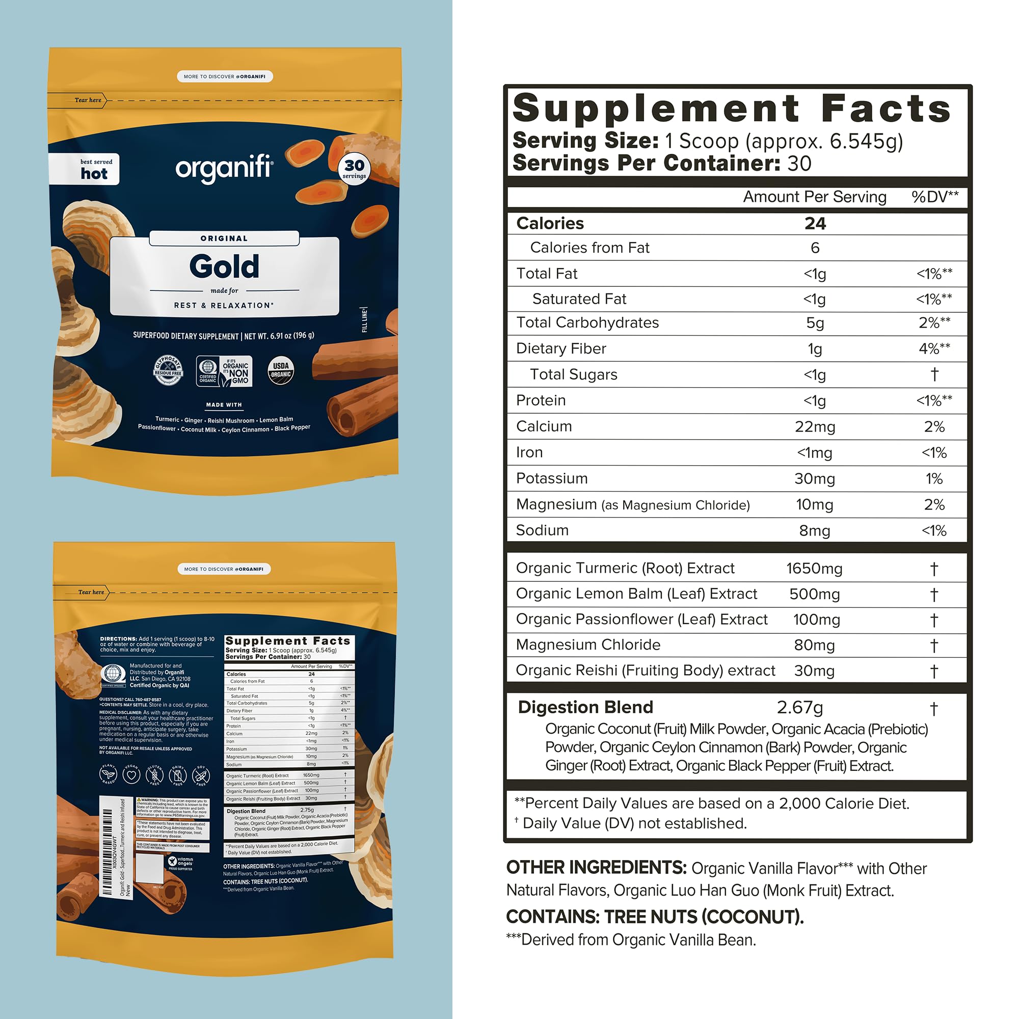 Restful sleep support ingredients for Organifi Gold