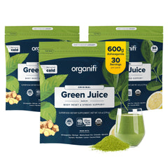 Organifi Green Juice bottle with label facing forward