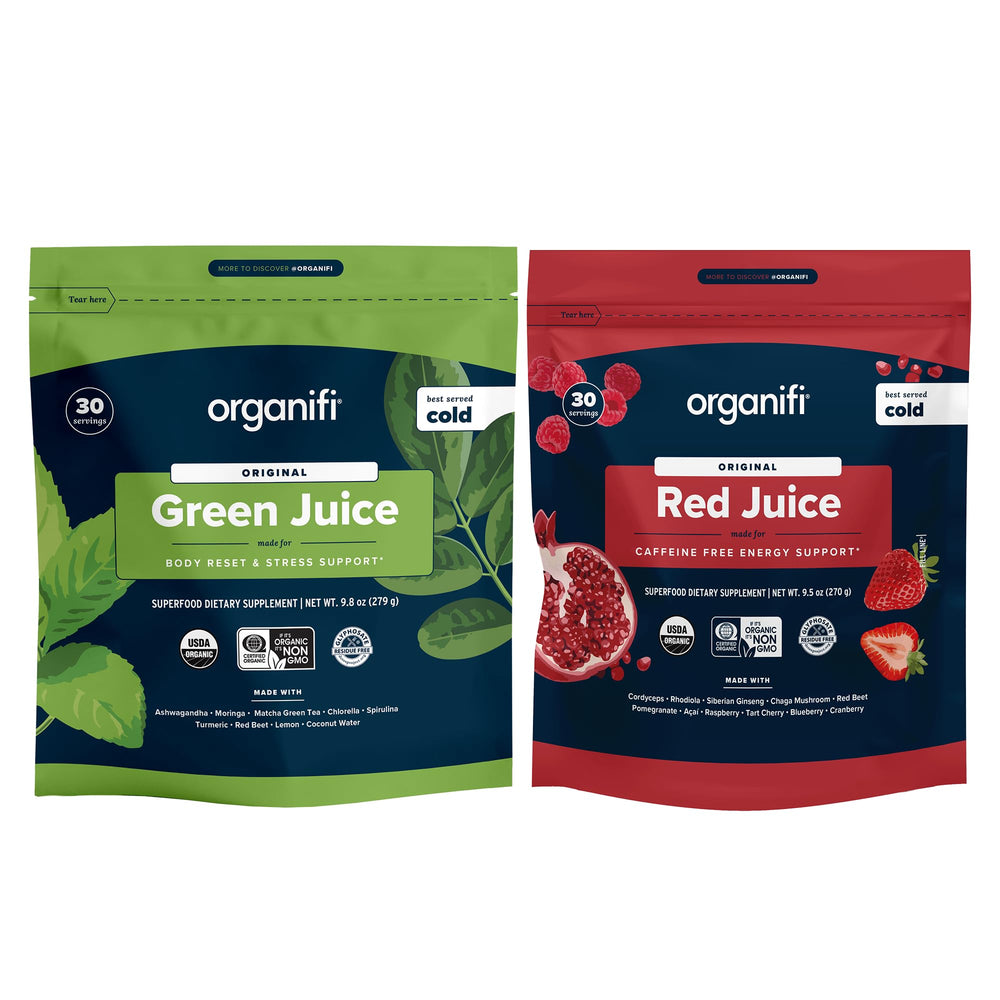 Organifi Green Juice bottle pour highlighting convenient daily greens blend