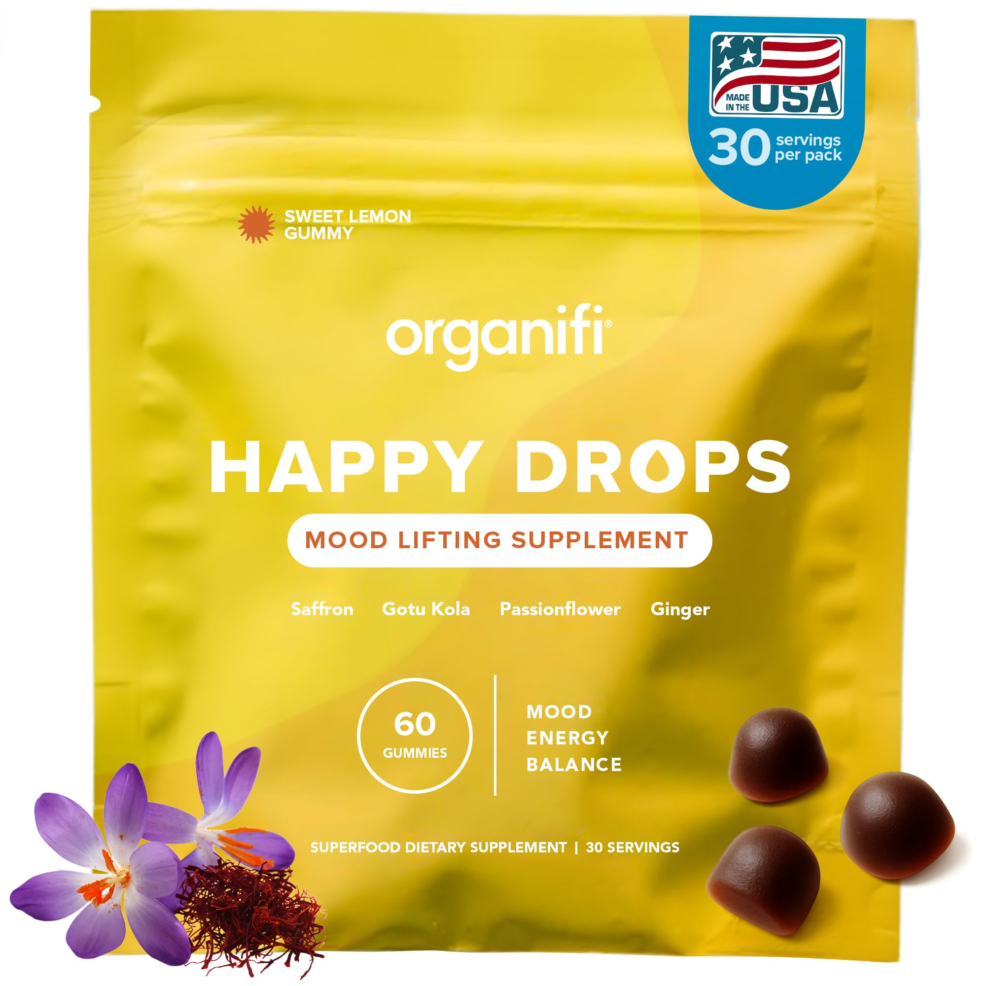 Packaging and bottle of Organifi Happy Drops