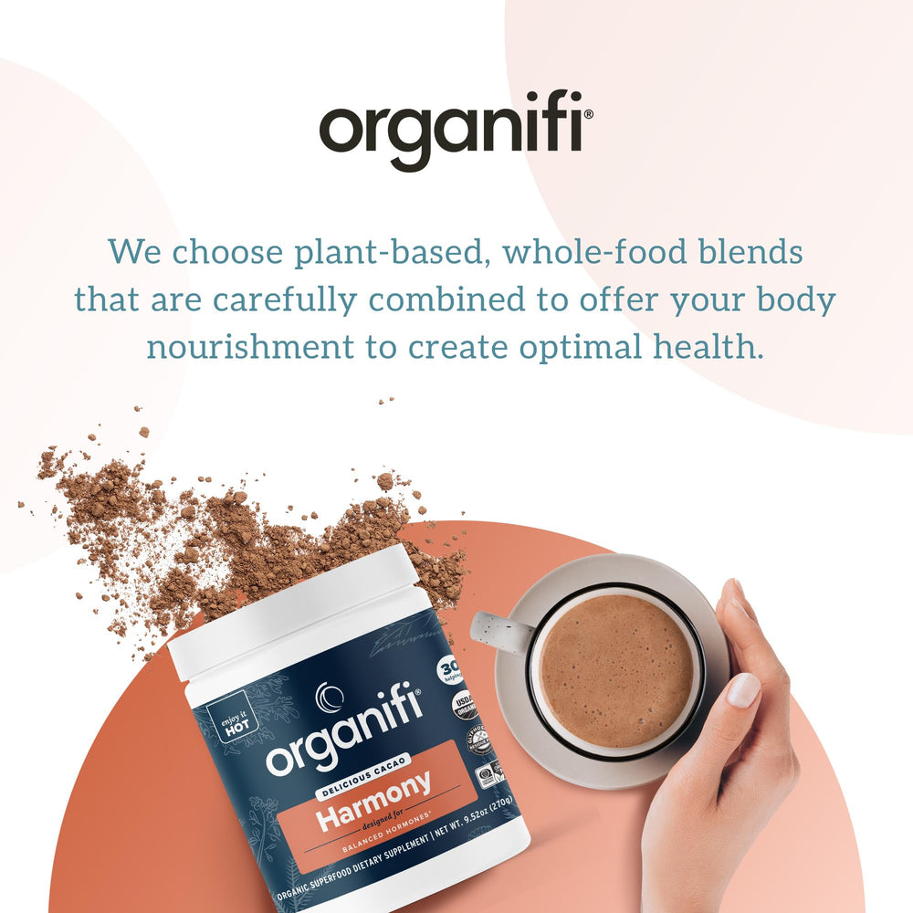Gluten-free and vegan icons shown on Organifi Harmony packaging