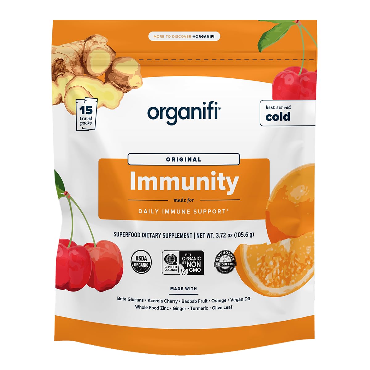 Organifi Immunity Organic Superfood Immunity Support powder mixed in water