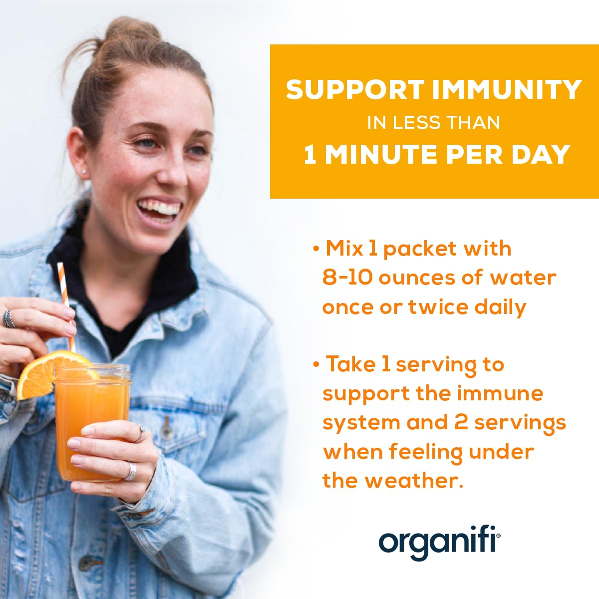 Box of Organifi Immunity 15-pack packets with the product lineup
